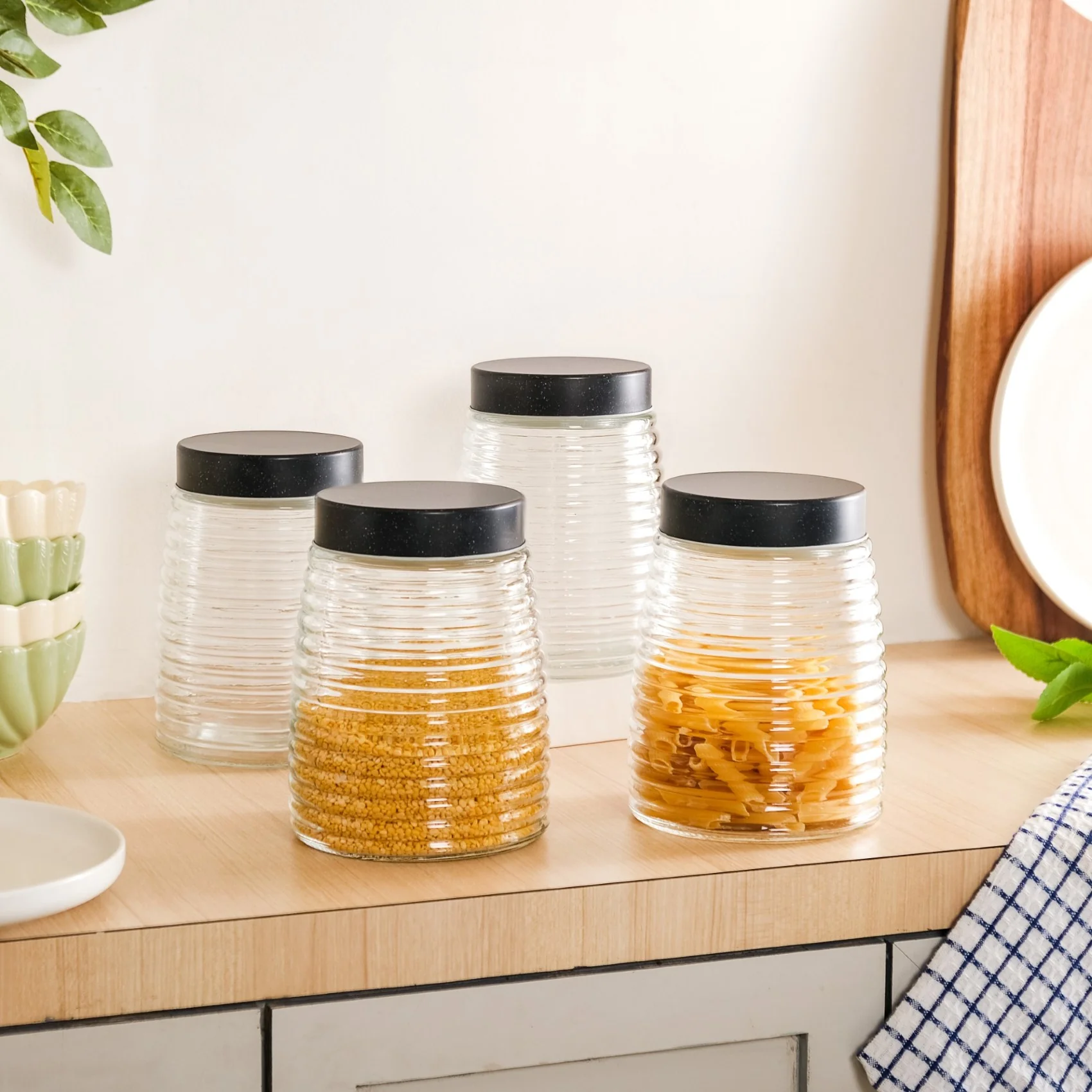 Glass Kitchen Jars With Lid Set Of 4 Rings Design 1400ml - Image 13