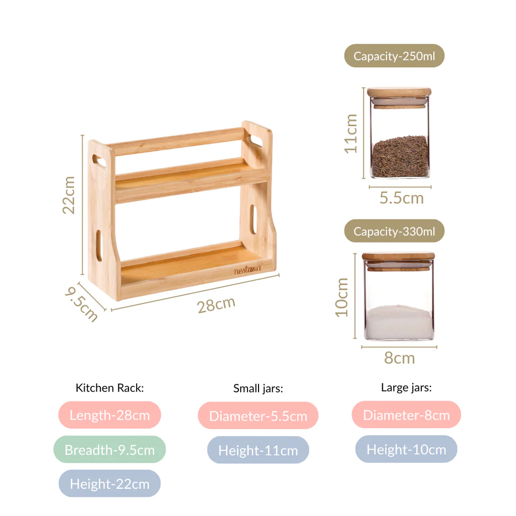 Glass Spice Jars Set of 7 With Wooden Storage Rack - Image 4