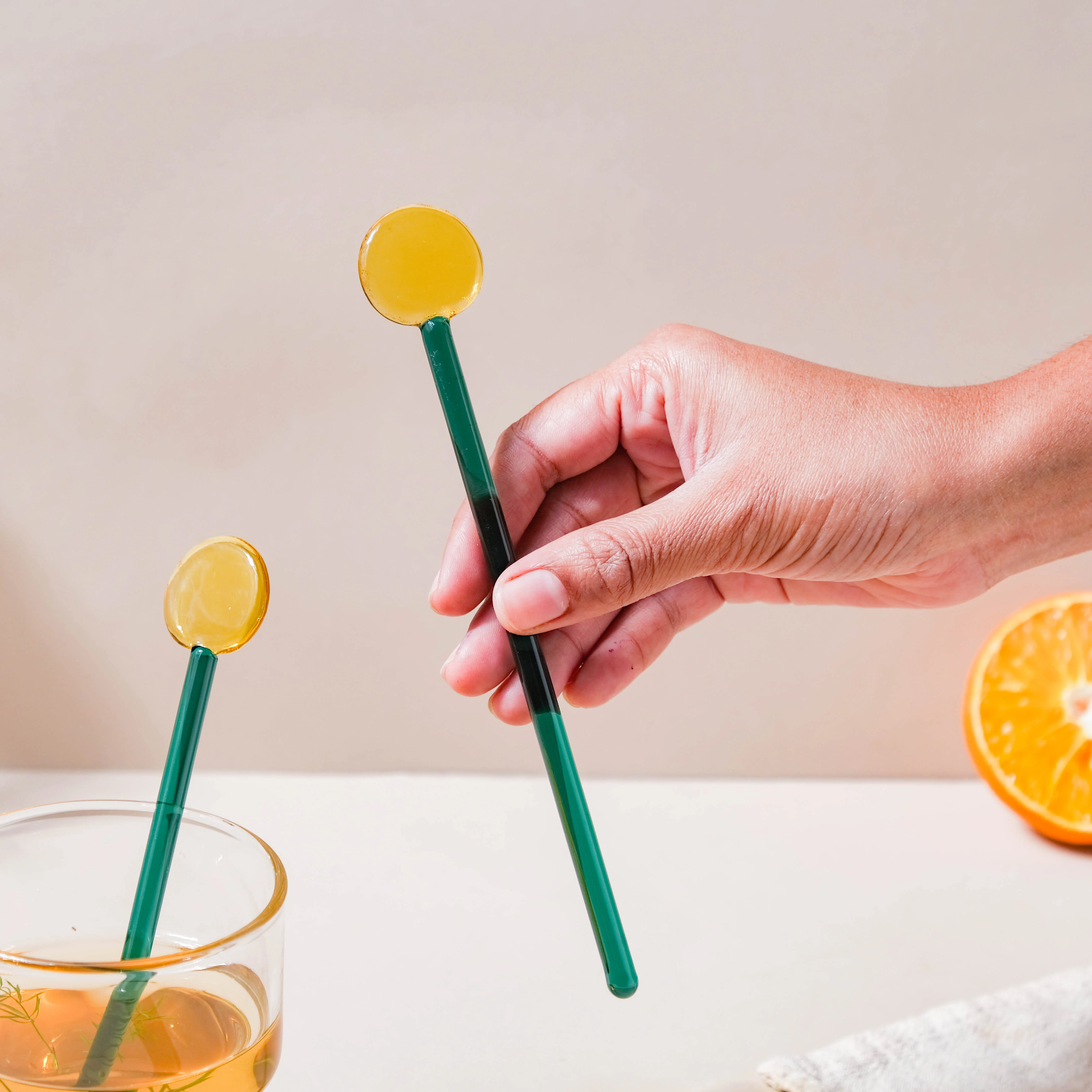Glass Stirrer Set of 2 Yellow - Image 2