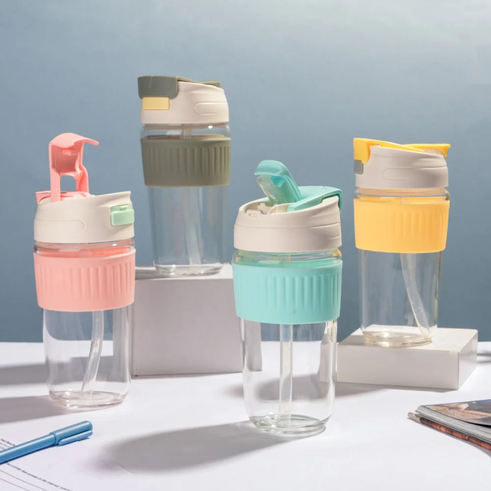 Glass Tumbler With Dual Flip Lid Blue 450ml - Image 12