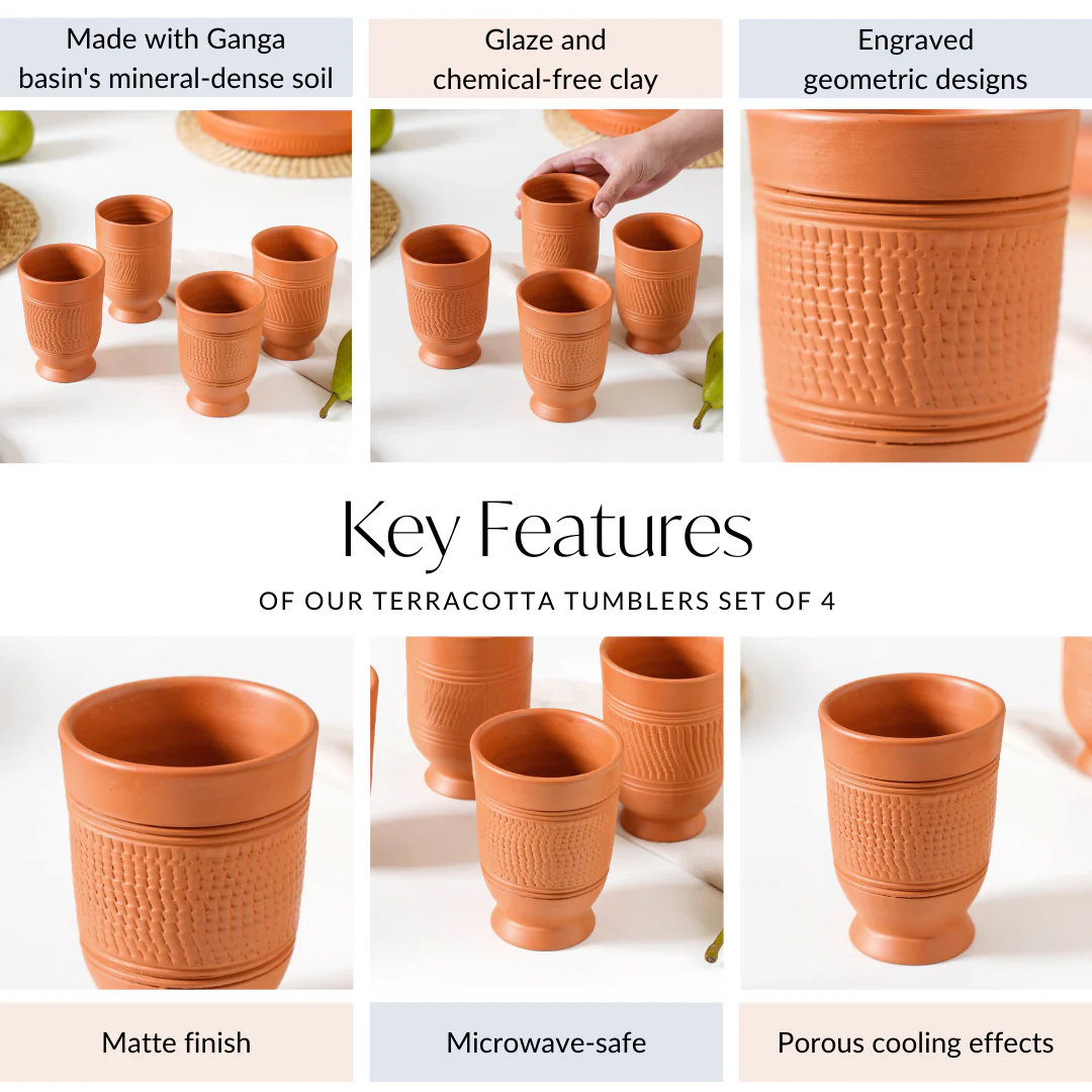 Glaze Free Terracotta Clay Tumblers Set Of 4 300ml - Image 4