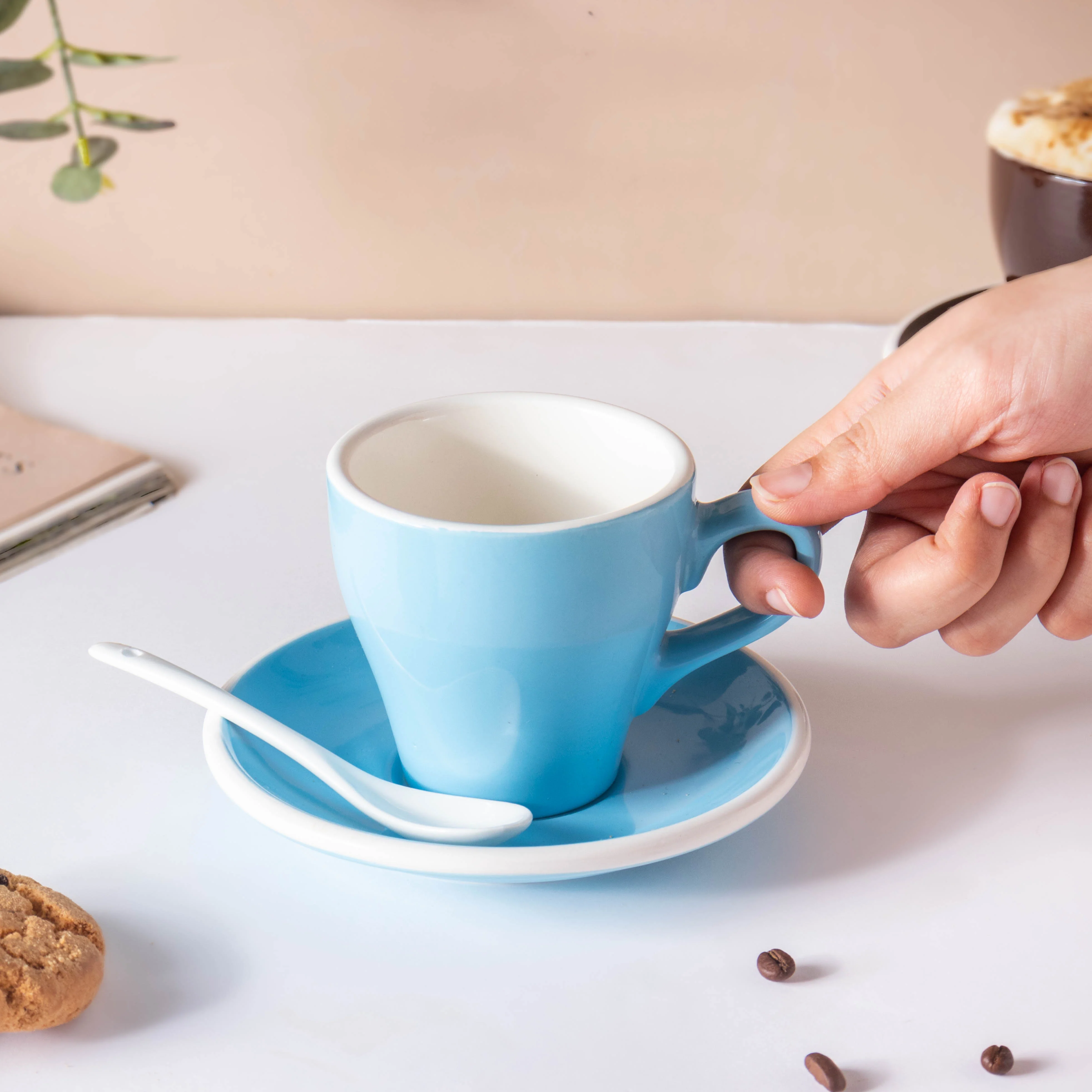 Glazed Ceramic Blue Cup Set 150 ml - Image 2