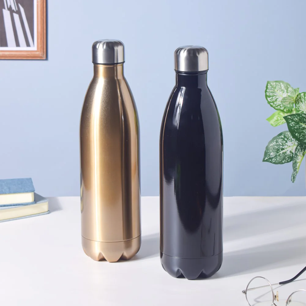 Glossy Black Stainless Steel Water Bottle 1000ml - Image 7