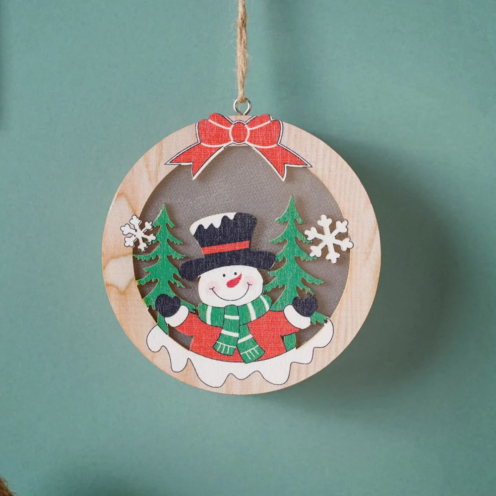 Glow Snowman Wooden LED Light Hanging Ornament - Image 4