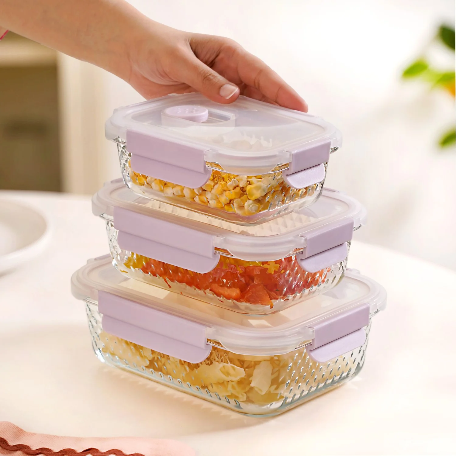 Glowo Airtight Food Containers With Air Vents Set Of 3 370ml 660ml 1000ml - Image 3