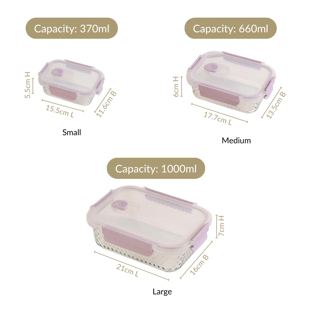 Glowo Airtight Food Containers With Air Vents Set Of 3 370ml 660ml 1000ml - Image 4