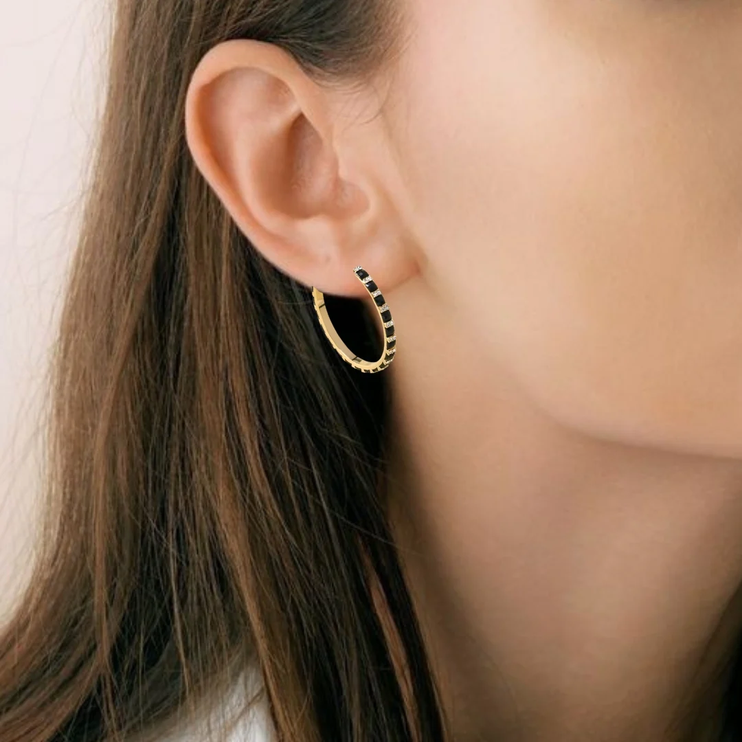 Gold And Black Lattice Hoop Earrings - Image 5
