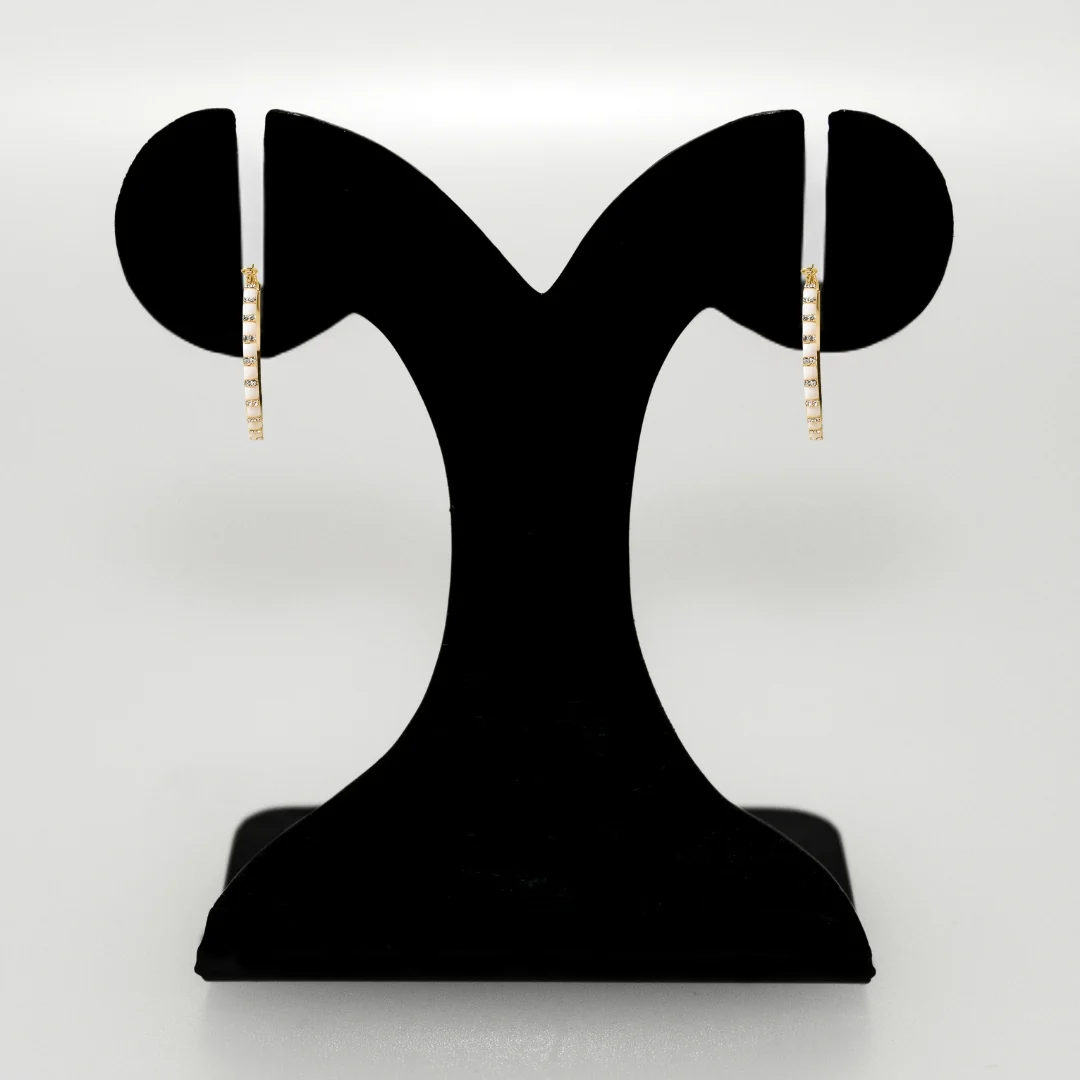 Gold And White Lattice Hoop Earrings - Image 6