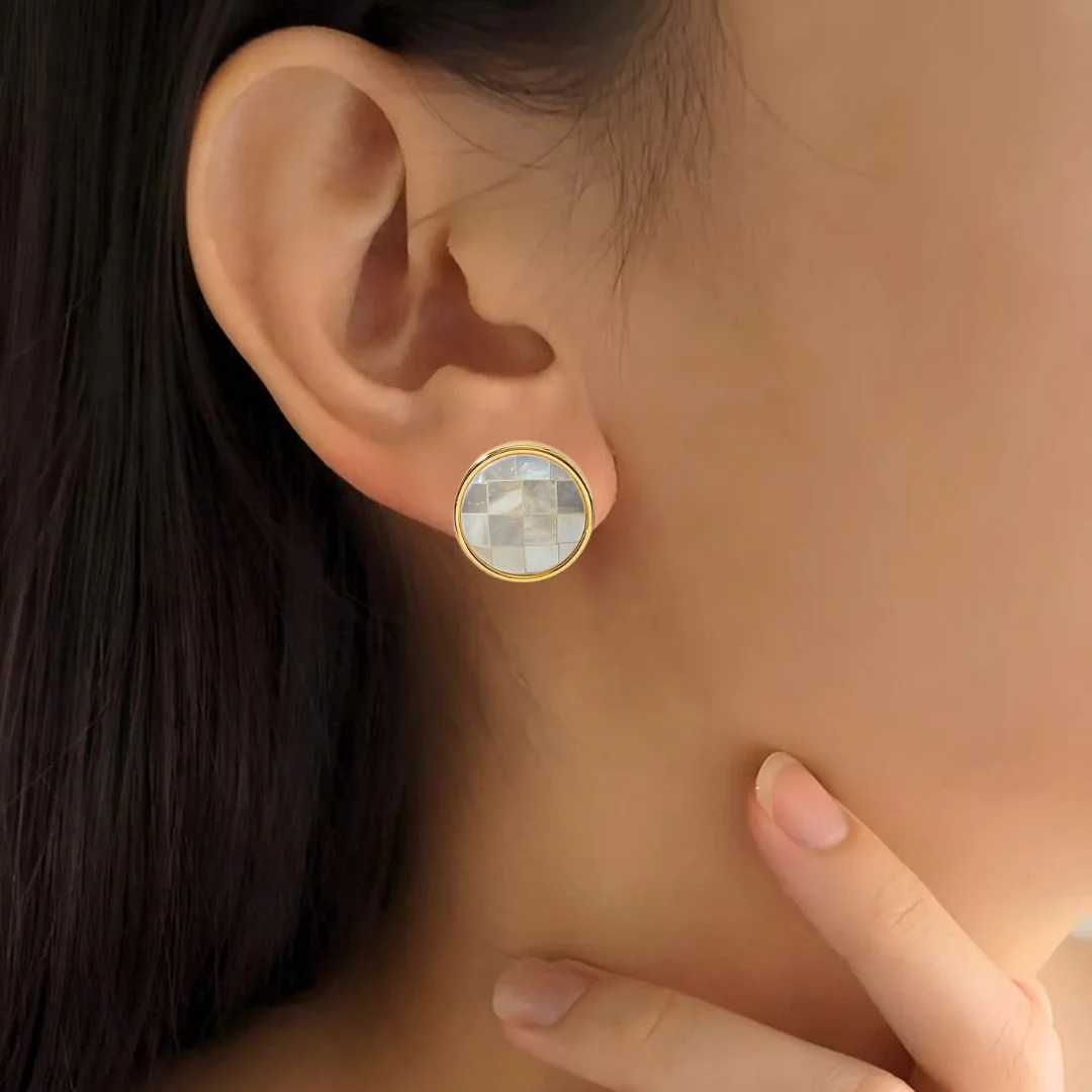 Gold And White Round Studs - Image 2