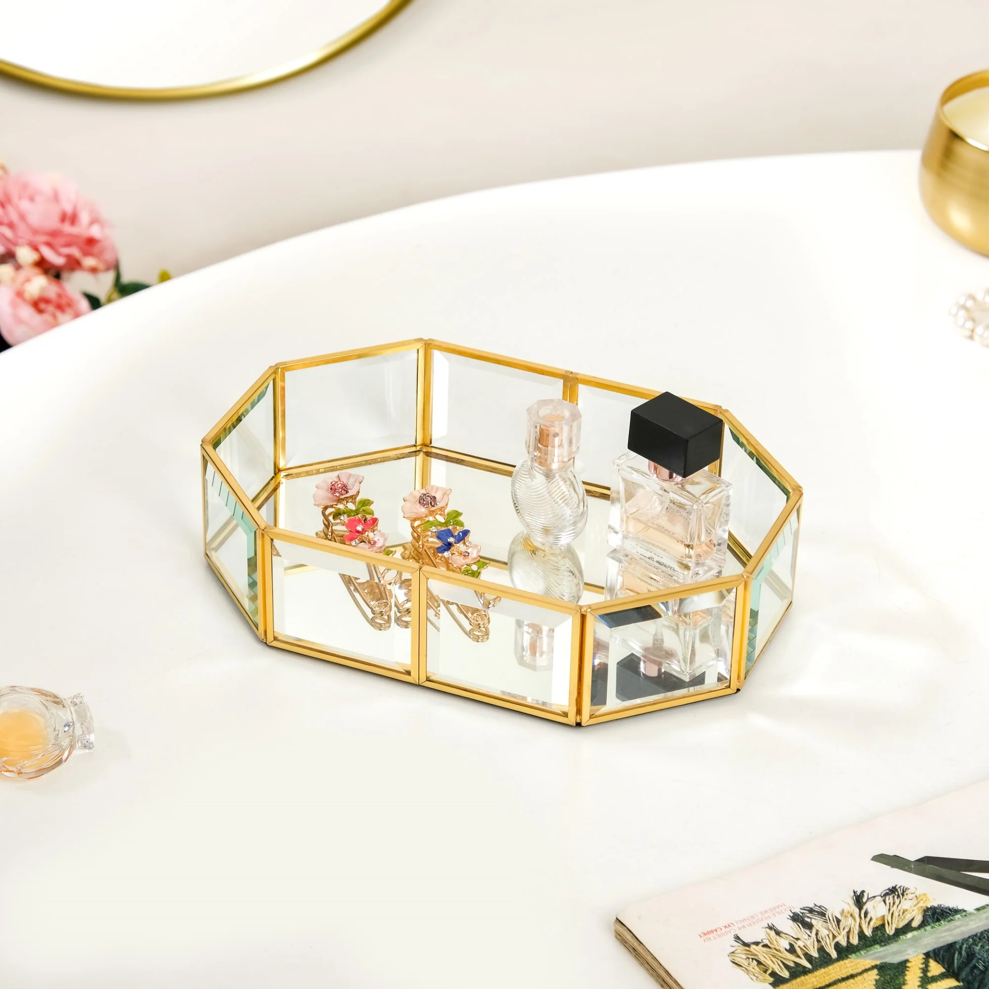 Gold Bordered Decorative Glass Tray - Image 2