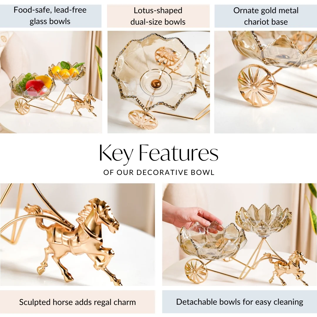 Gold Chariot Glass Decorative Bowls - Image 5