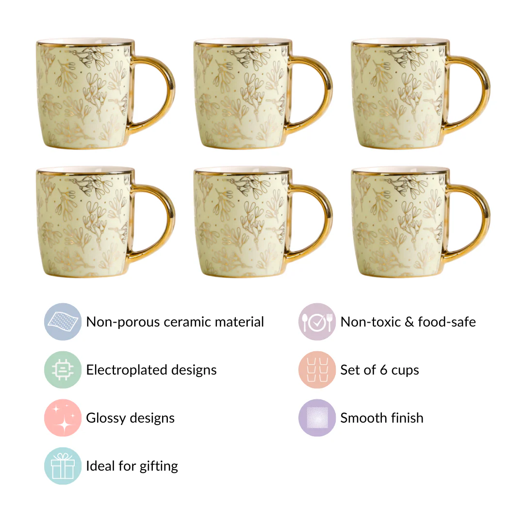 Gold Detail Coffee Mug Set of 6 Matte Pistachio Green 350ml - Image 4