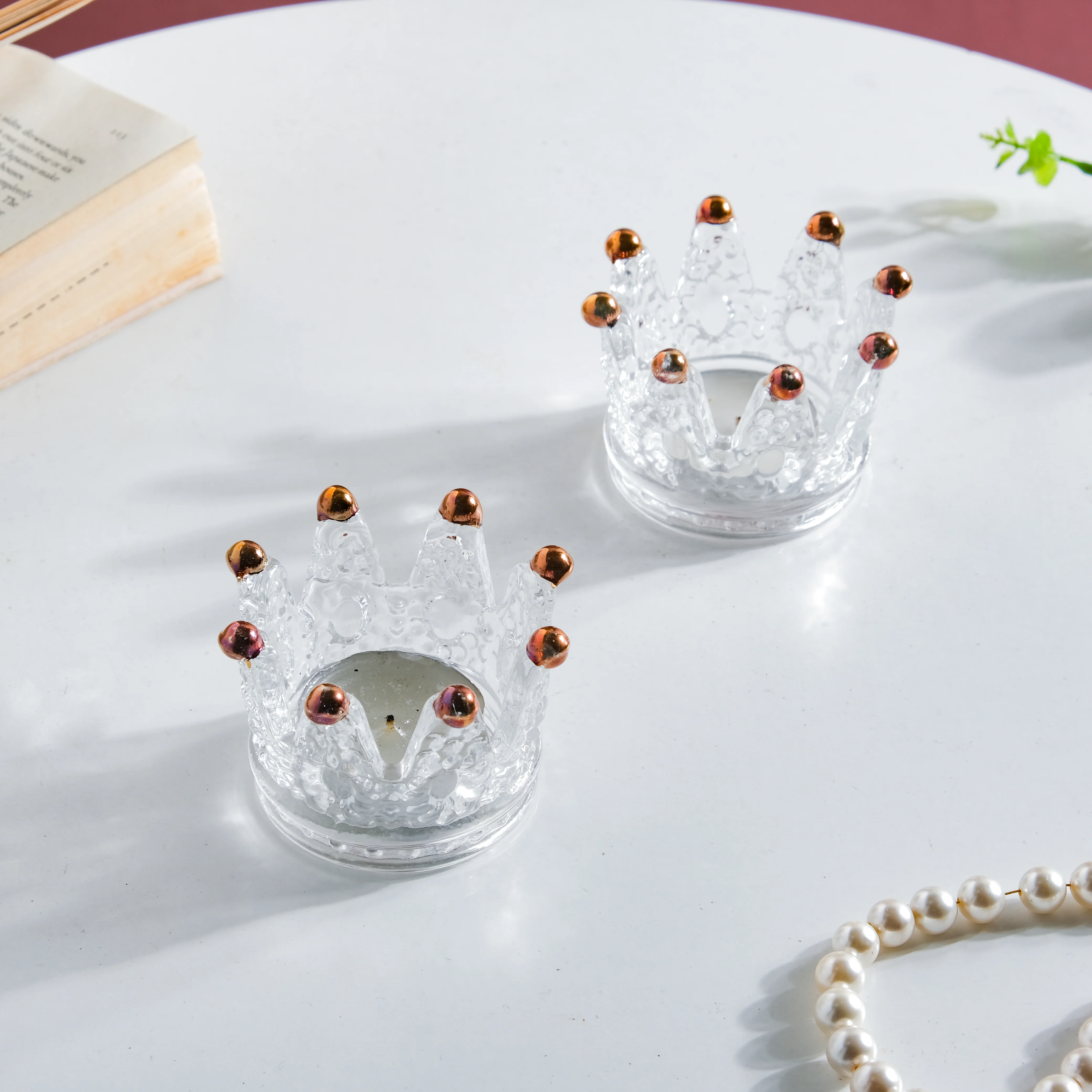 Gold Detail Crown Tea Light Holder Set Of 2 - Image 2