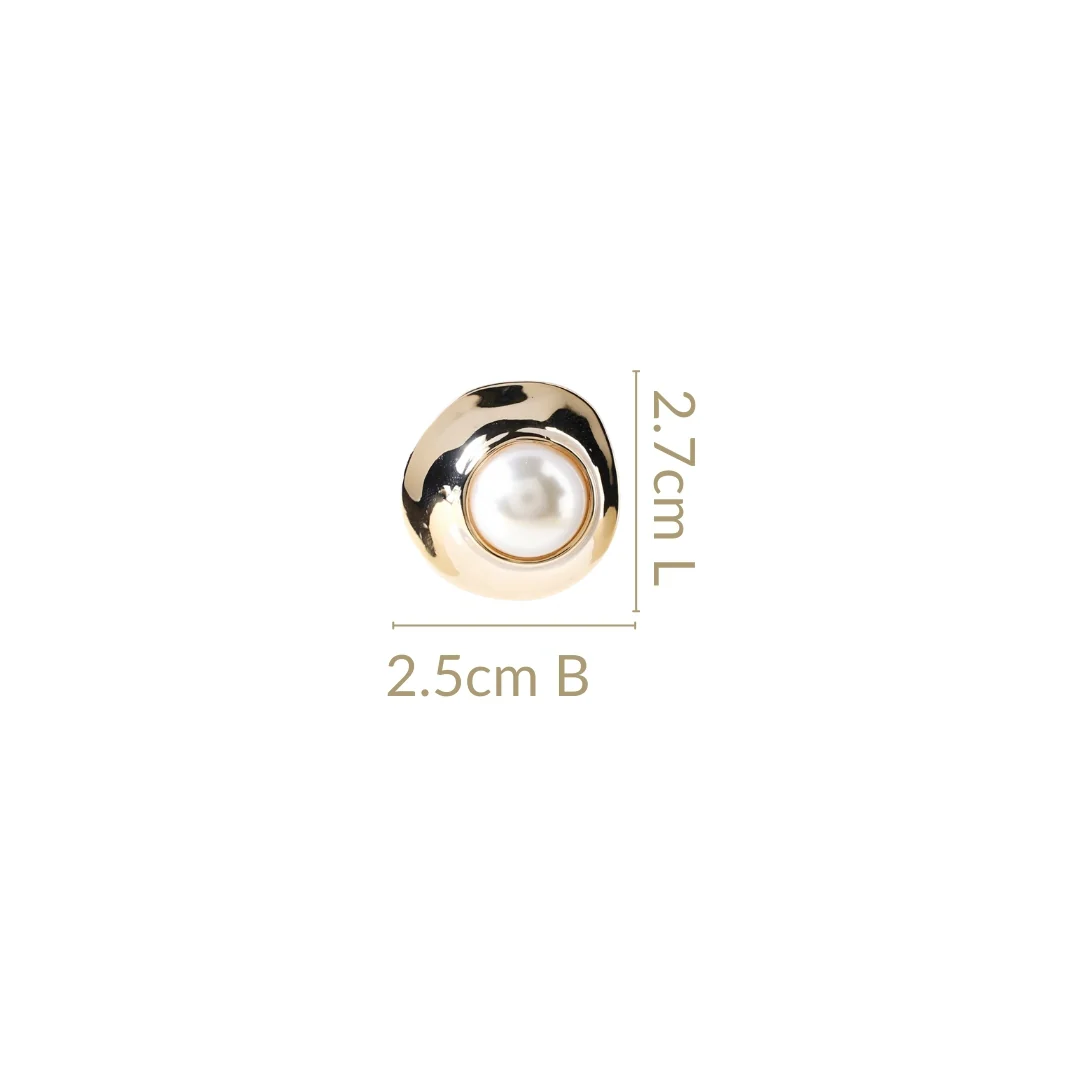 Gold Disc With Pearl Stud Earrings - Image 3