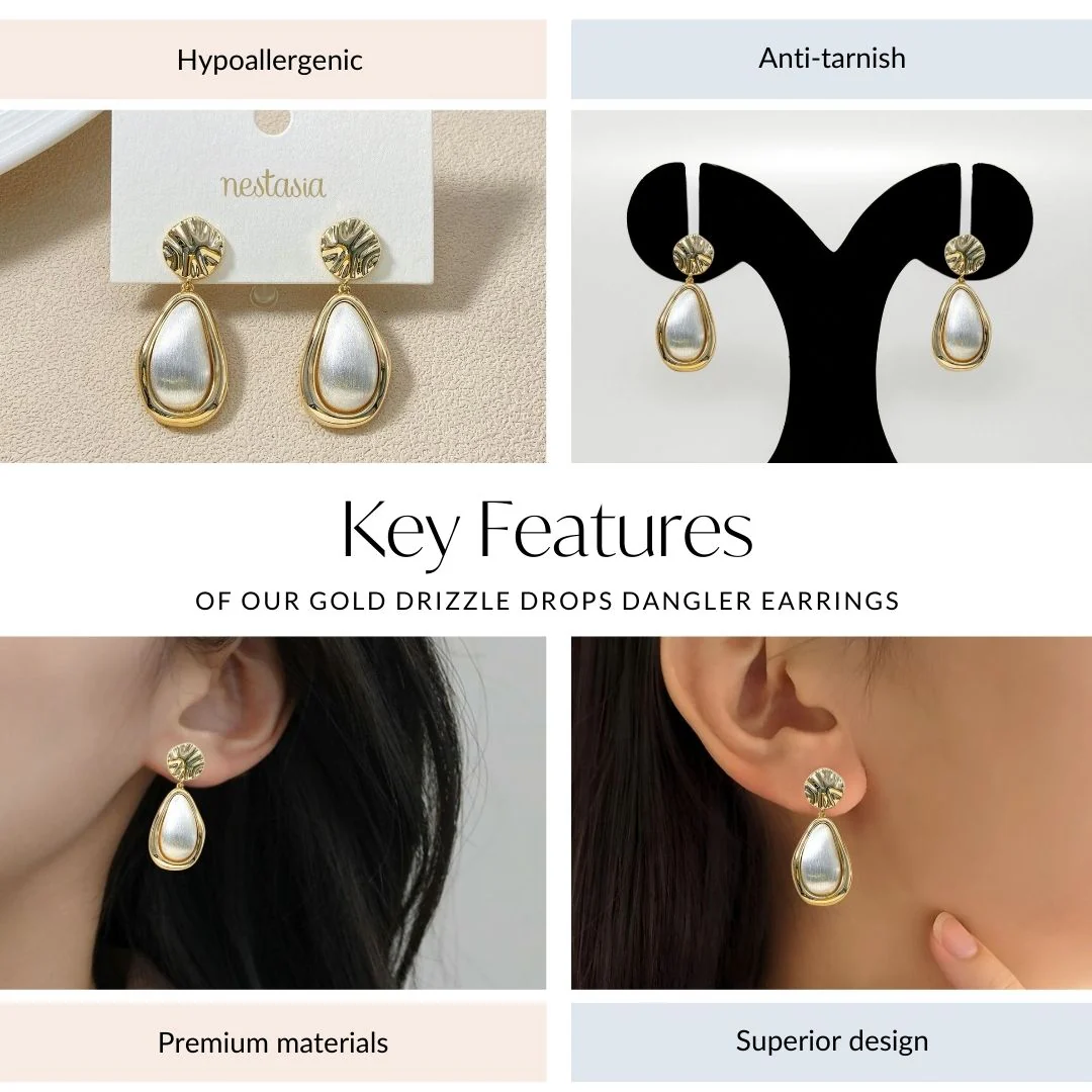 Gold Drizzle Drops Dangler Earrings - Image 4