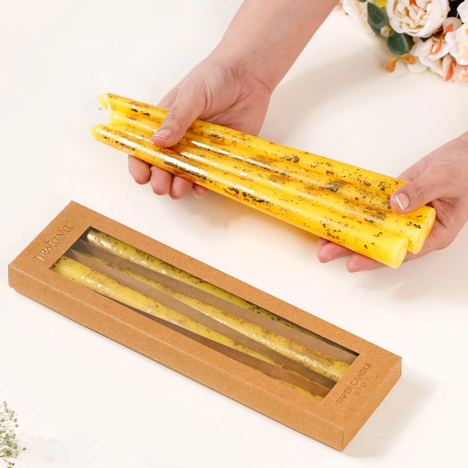 Gold Foil Candles Yellow Set Of 8 - Image 3