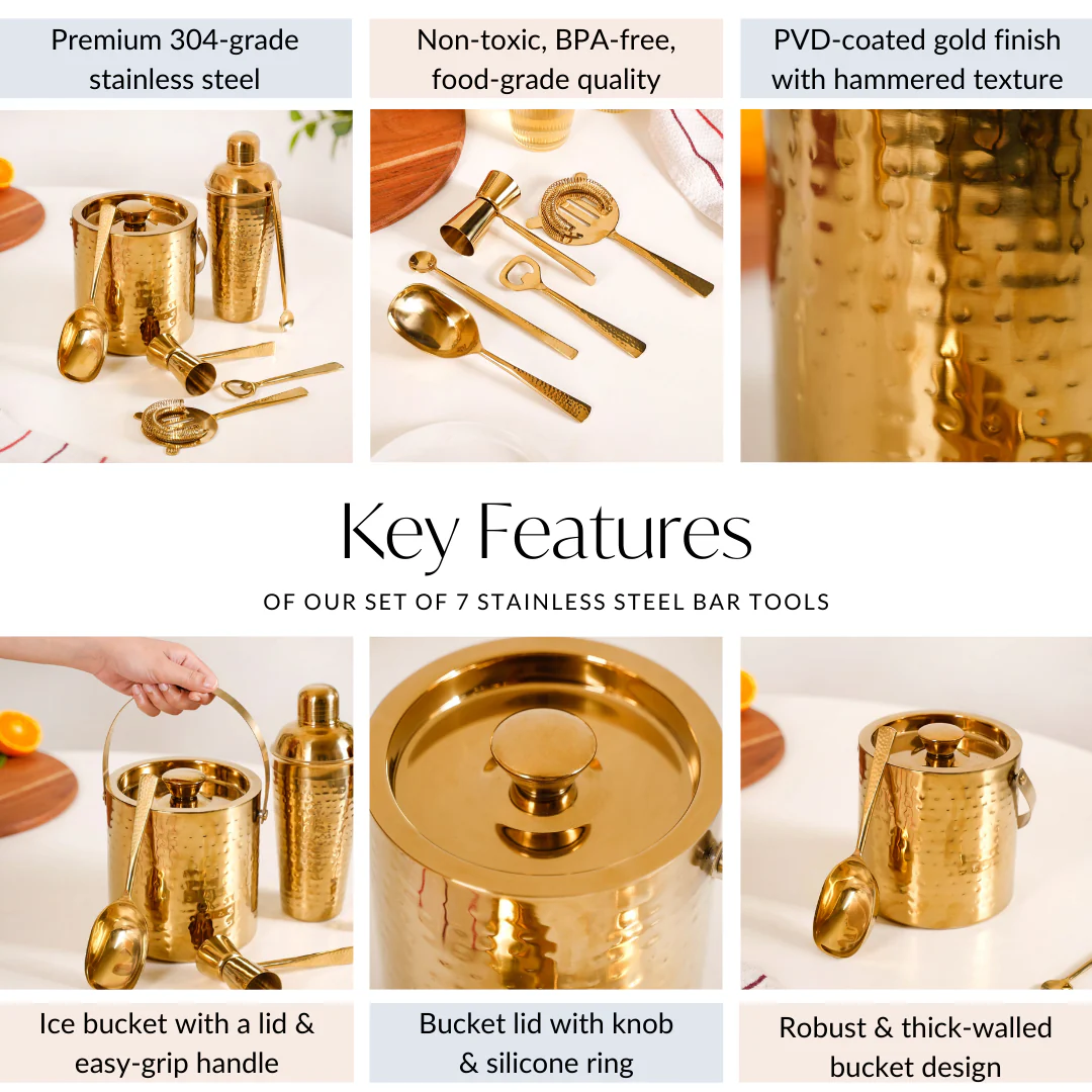 Gold Hammered Texture Bar Tool Set Of 7 - Image 6