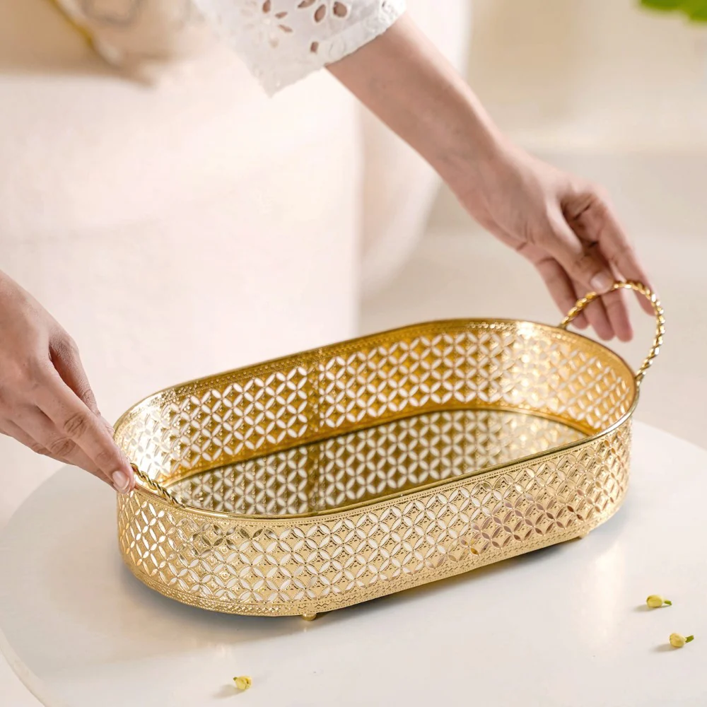 Gold Metal Oval Tray Large - Image 2
