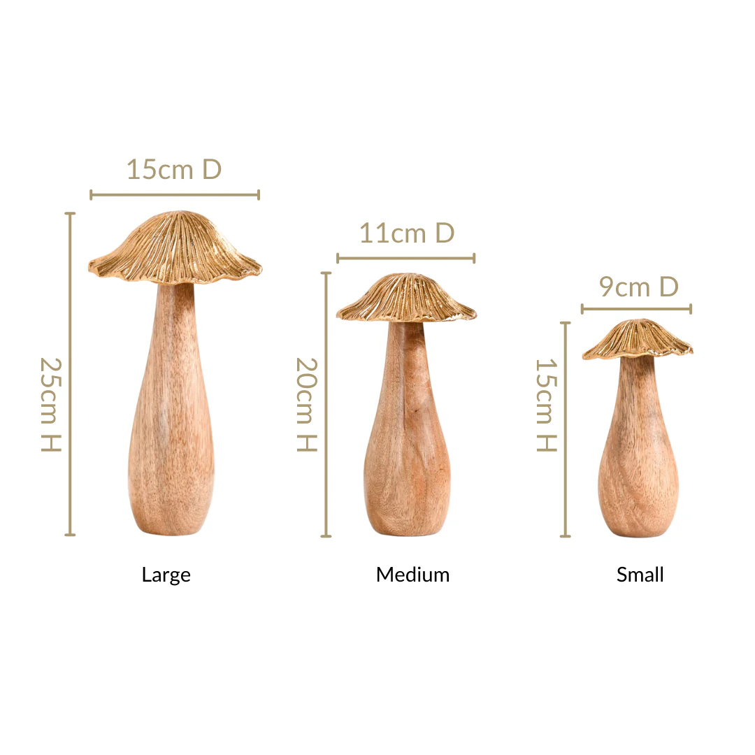 Gold Mushrooms Wooden Decor Showpieces Set Of 3 - Image 4
