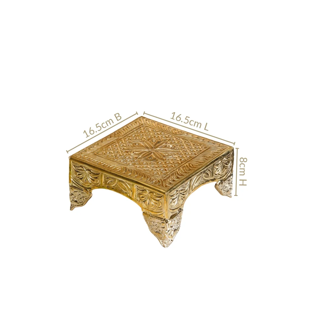 Gold Puja Chowki Small 16x16cm - Image 4