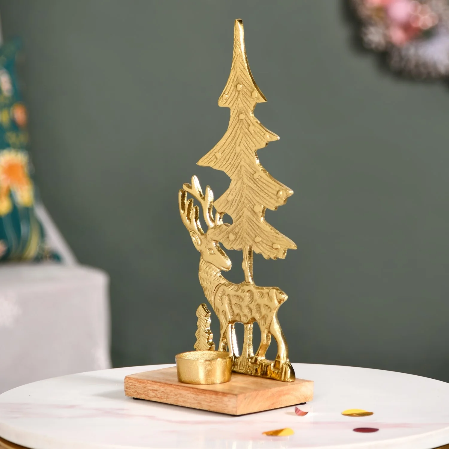 Gold Reindeer Showpiece With Tea Light Holder - Image 6