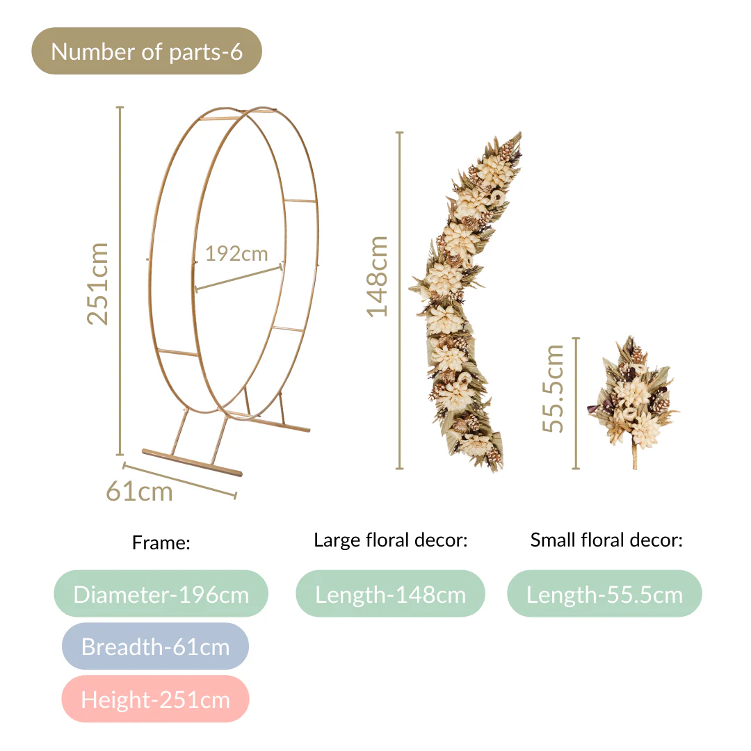 Gold Rings Backdrop Metal Frame With Floral Decorations 99 Inch - Image 4