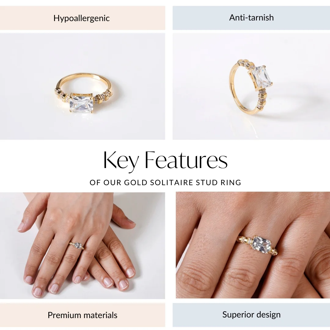Gold Solitaire Stud Ring - Image 4