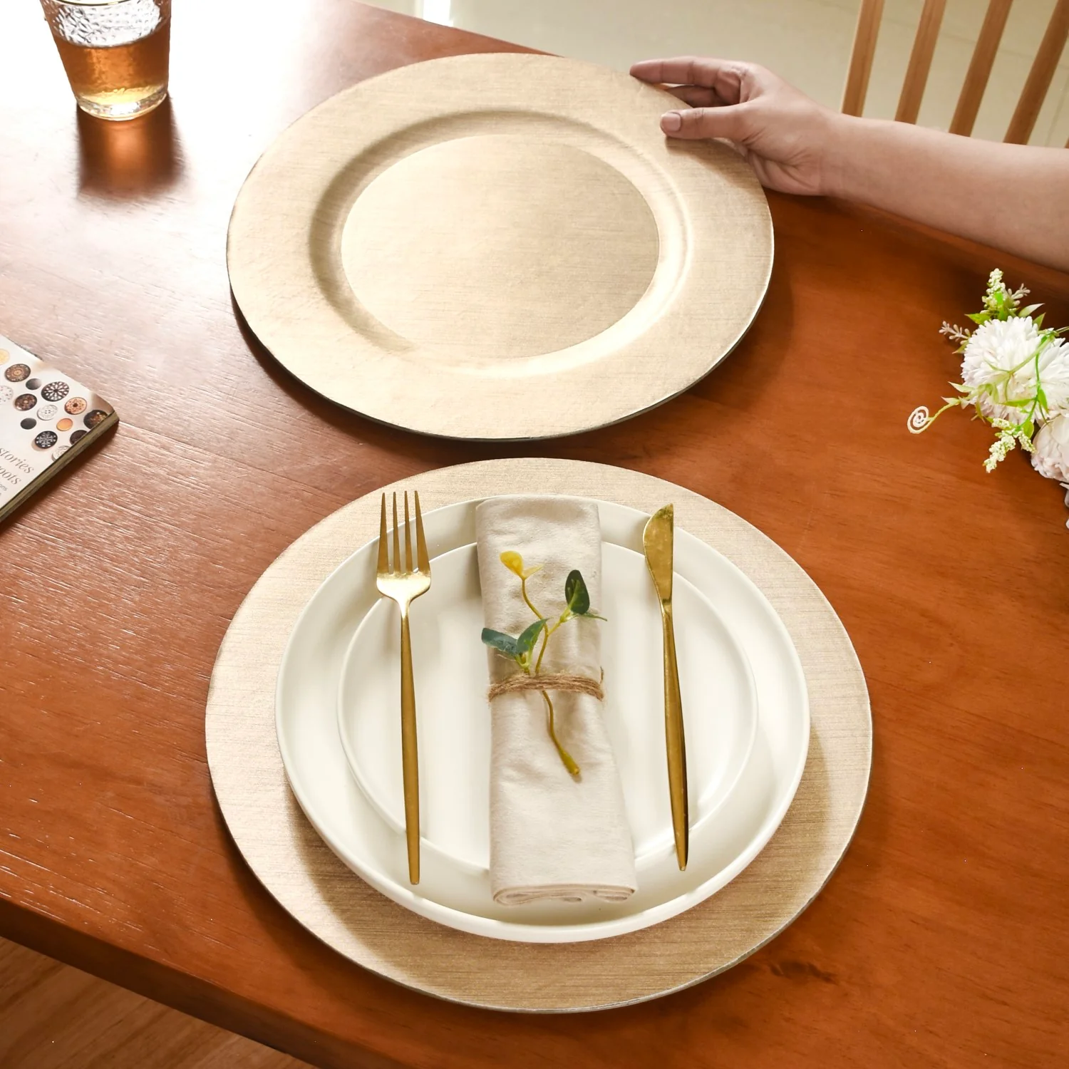 Gold Textured Charger Plates Set Of 6 13 Inch - Image 3