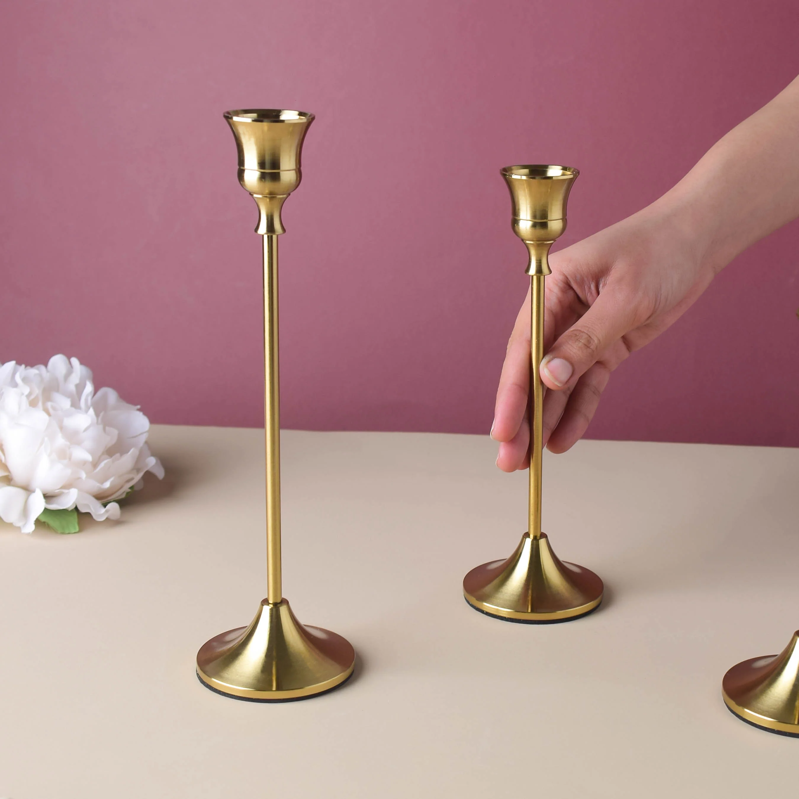 Golden Candle Stand Set Of 3 - Image 2