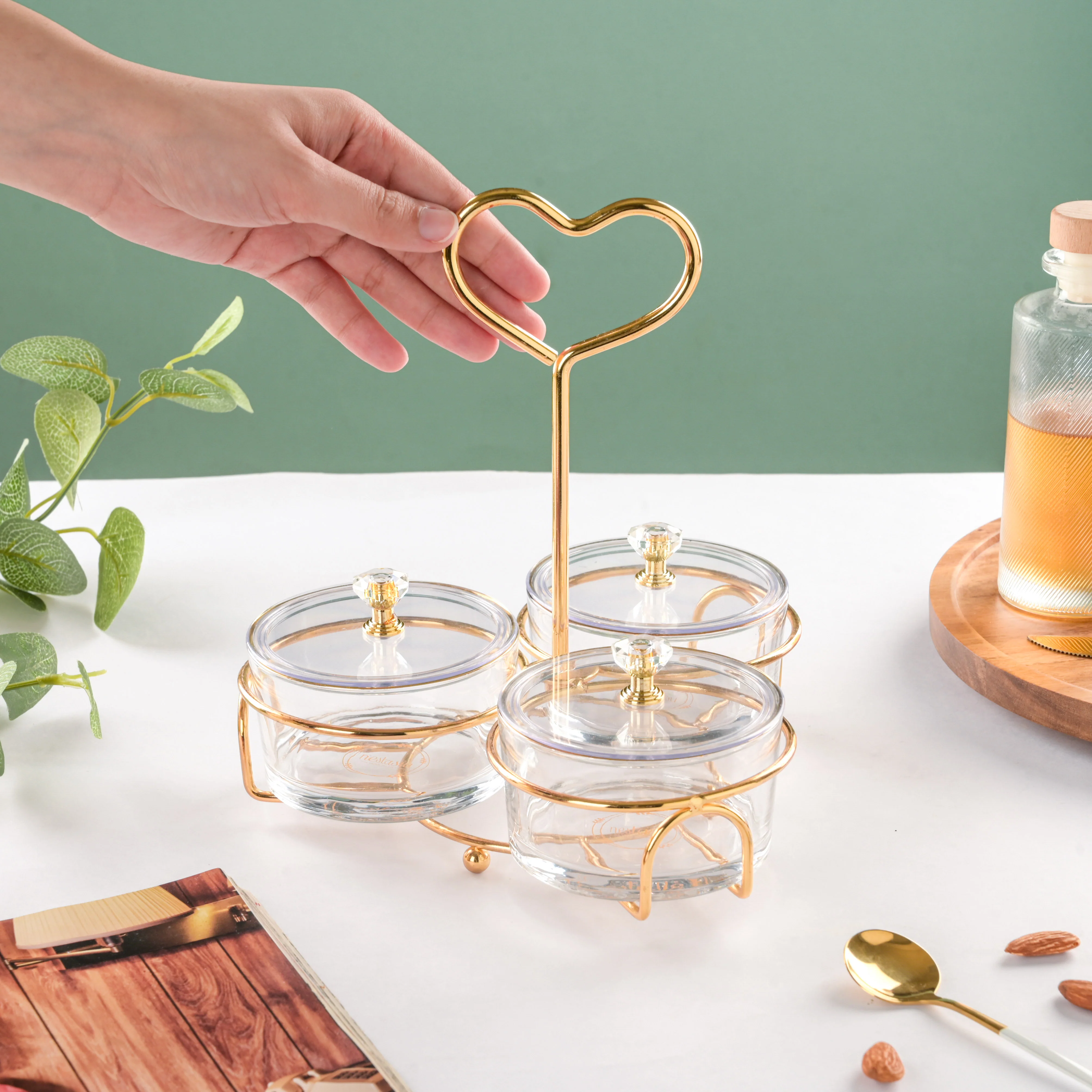 Golden Heart Transparent Jars With Stand Set Of 4 200ml - Image 2