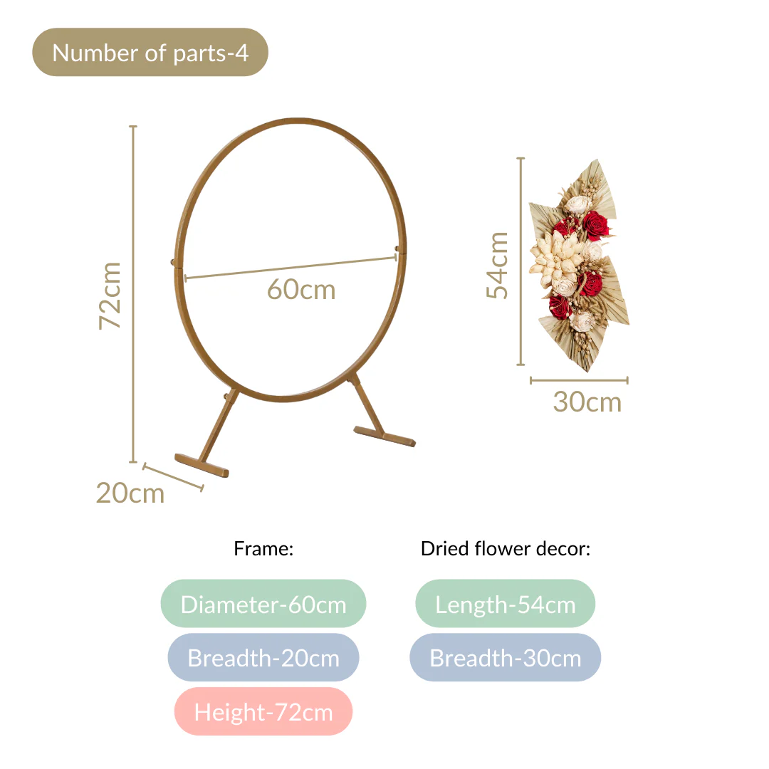 Golden Round Metal Backdrop Stand With Rose Decorations 28 Inch - Image 4