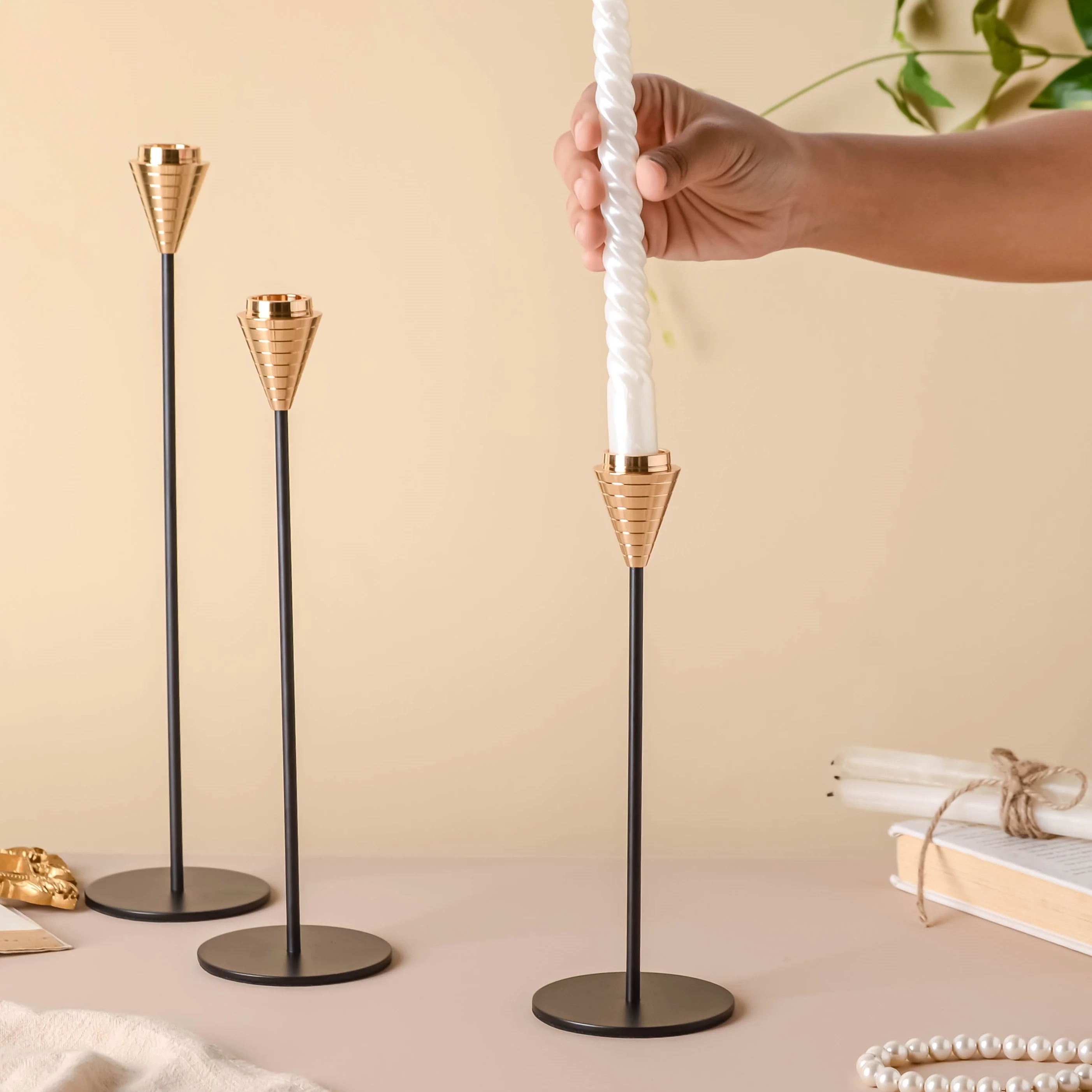 Golden Tip Candle Stand Set Of 3 - Image 4