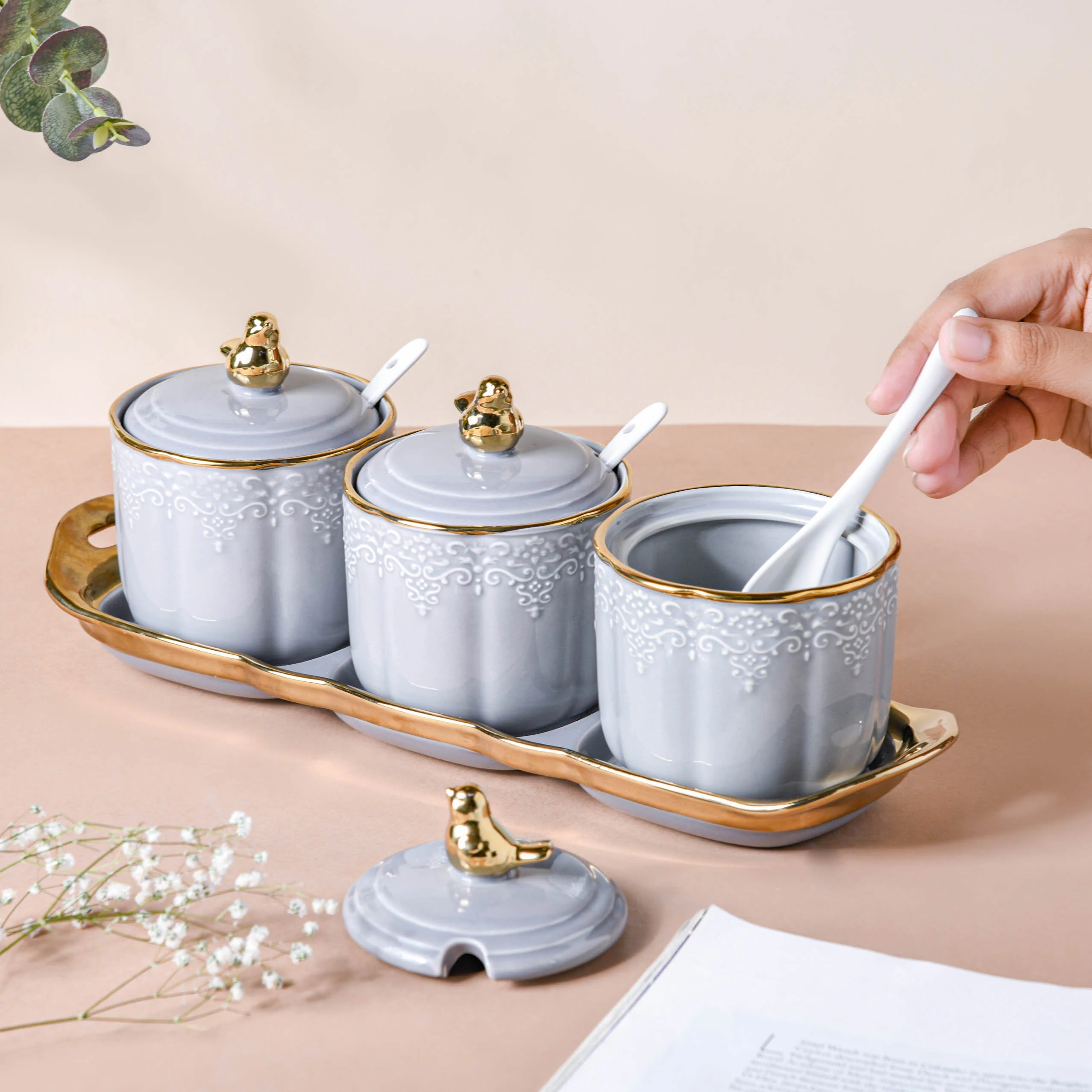 Gray Vintage Spice Jar Set of 3 - Image 2