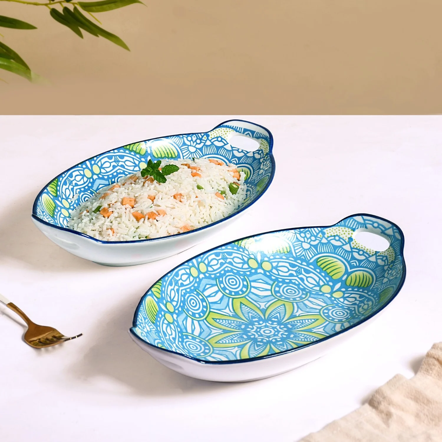 Green And Blue Mandala Serving Platter Set Of 2 - Image 3
