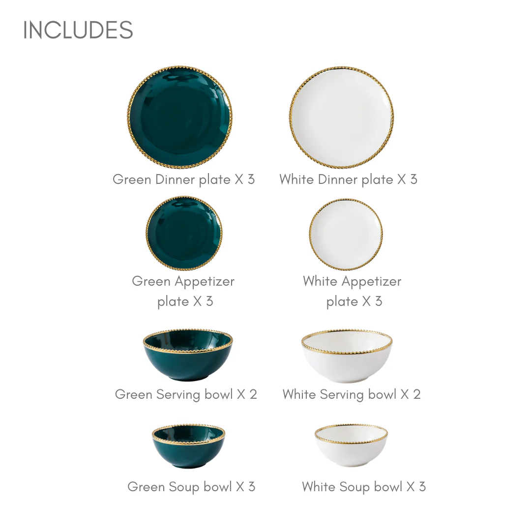 Green And White Elysian 22 Piece Dinnerware For 6 - Image 16