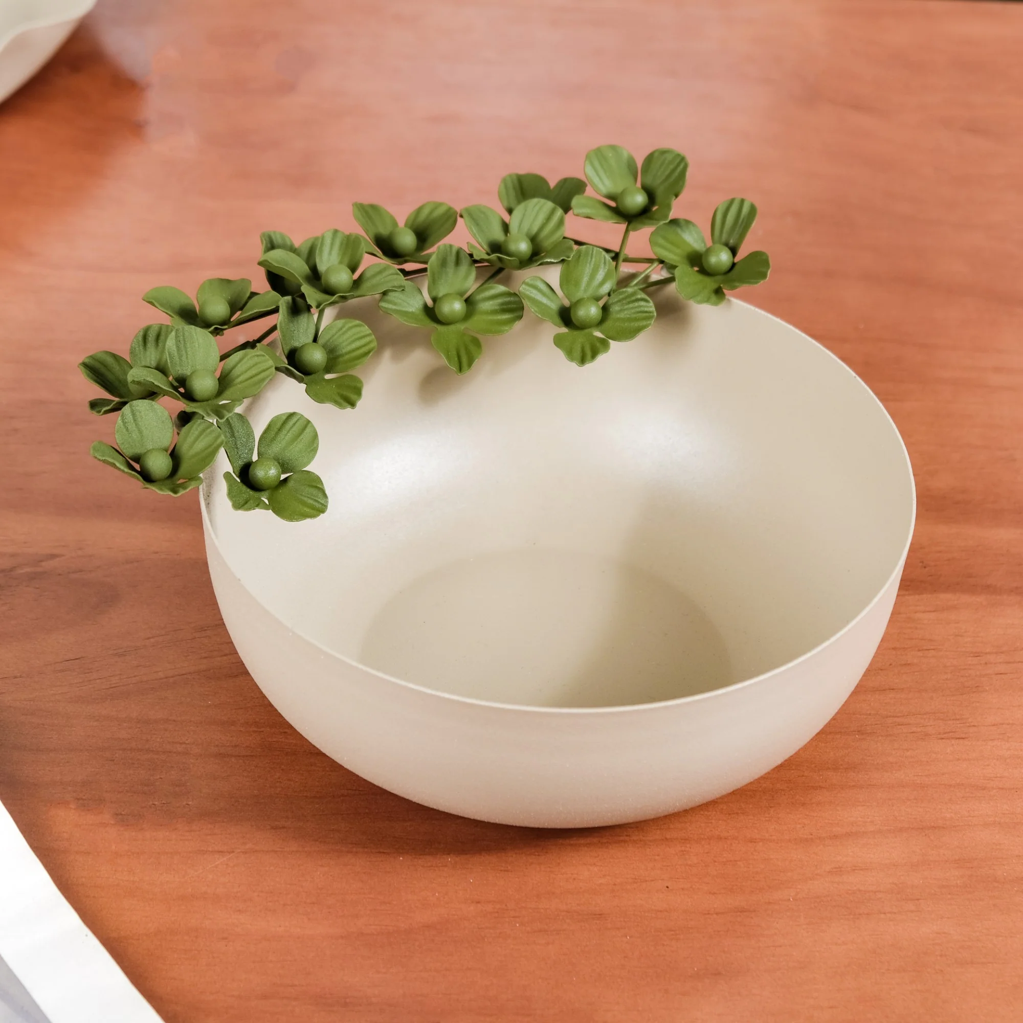 Green Garden Decorative Bowl With Metal Flowers 9 Inch - Image 2