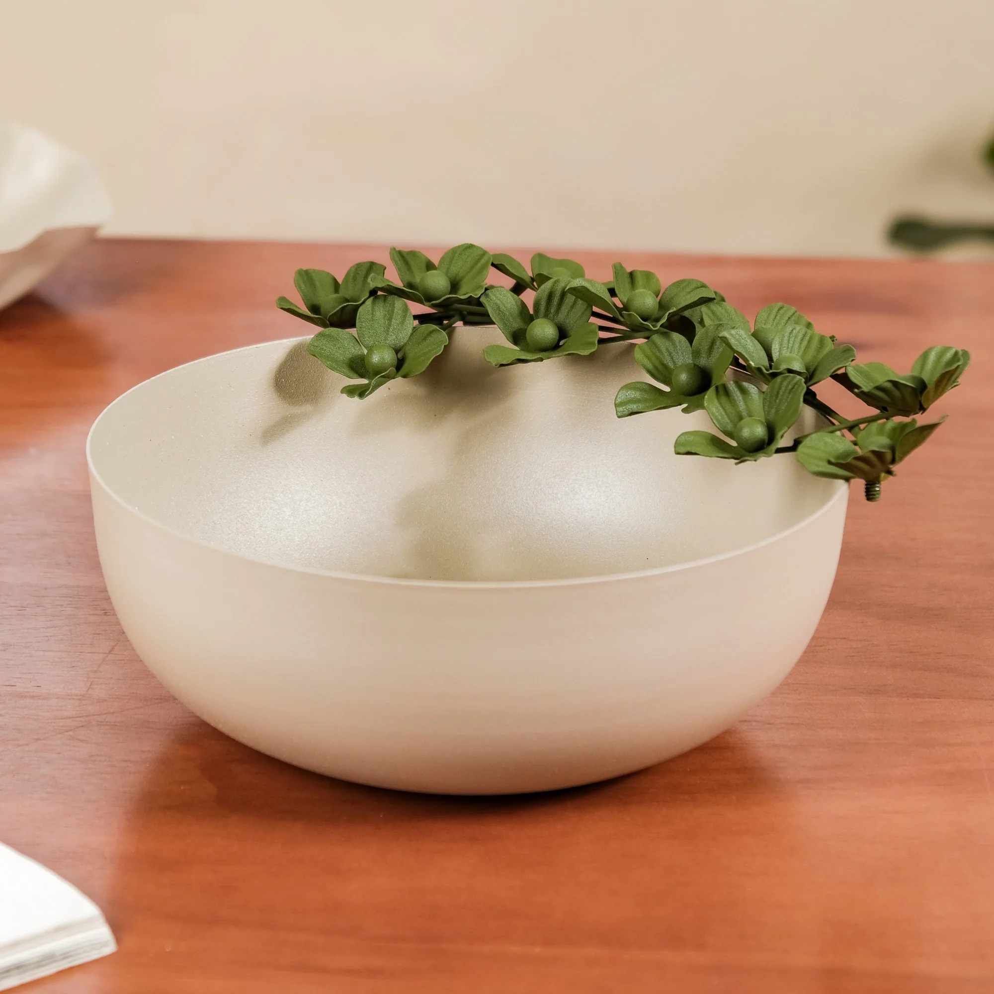 Green Garden Decorative Bowl With Metal Flowers 9 Inch - Image 6