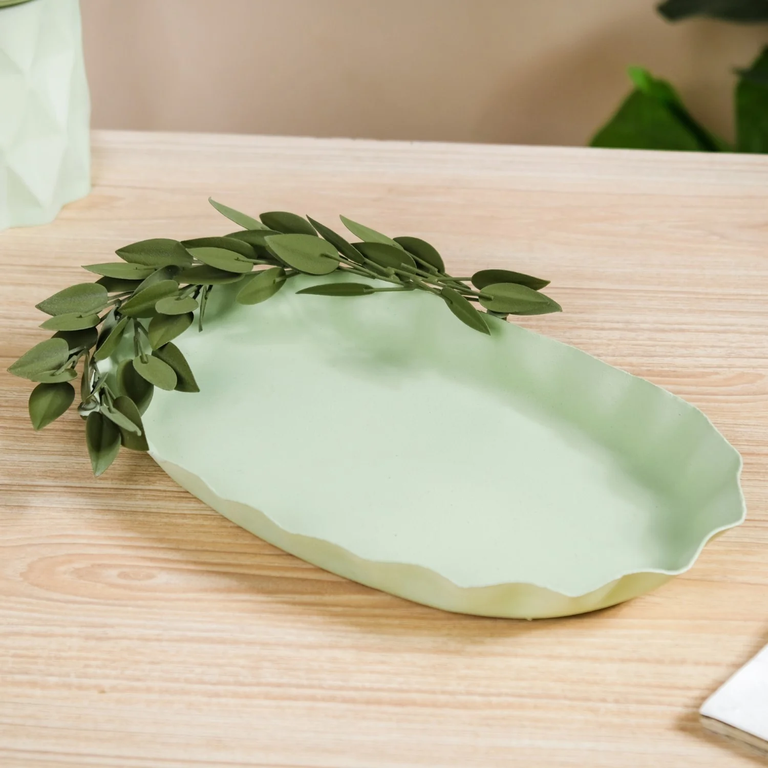 Green Garden Decorative Metal Tray 14x8 Inch - Image 2