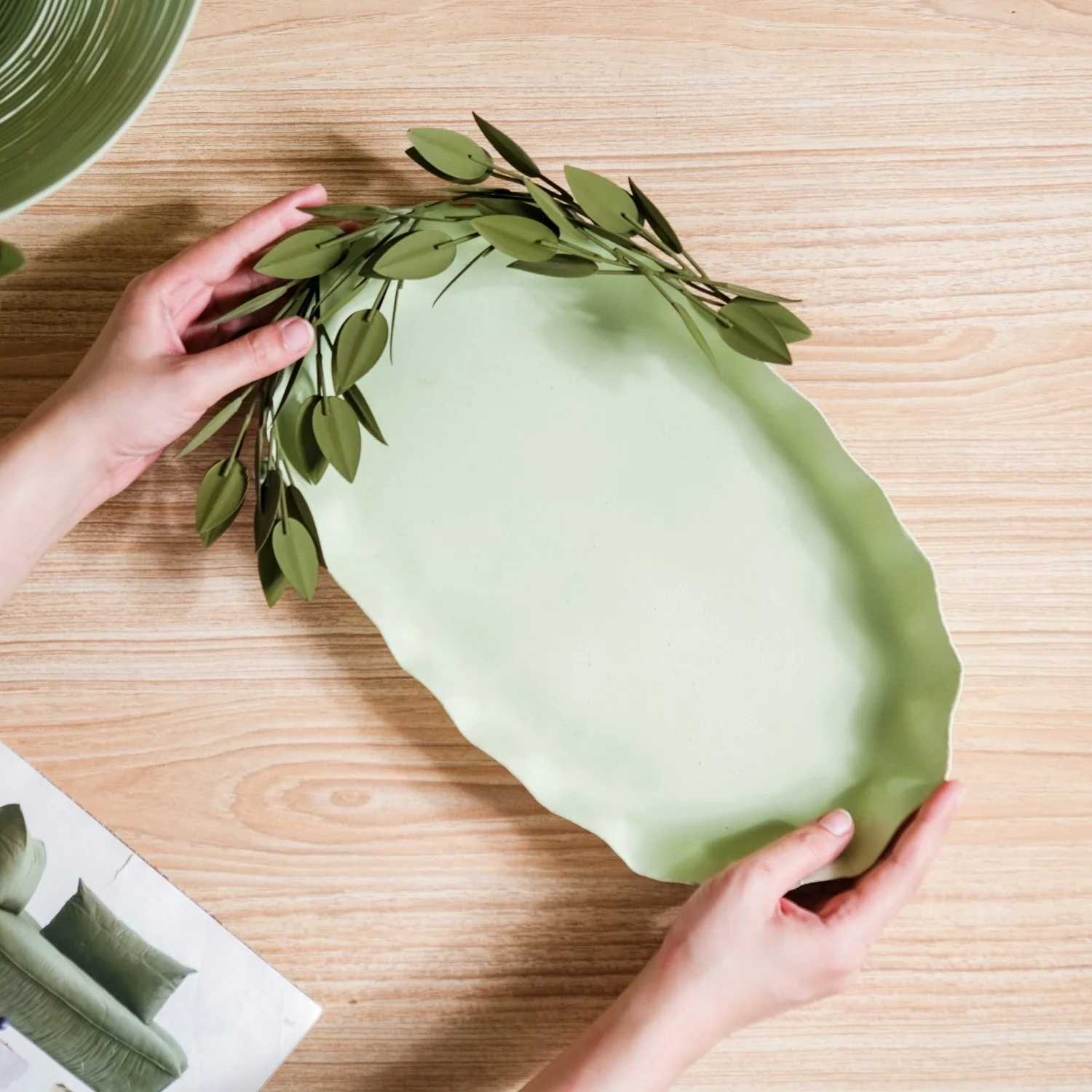 Green Garden Decorative Metal Tray 14x8 Inch - Image 6