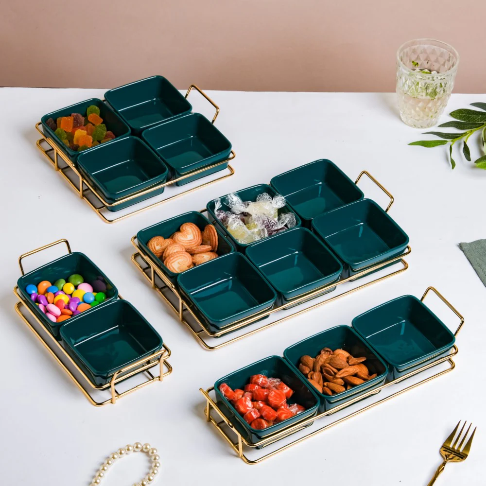 Green Glossy Ceramic Bowls And Tray Set Of 3 200ml - Image 9
