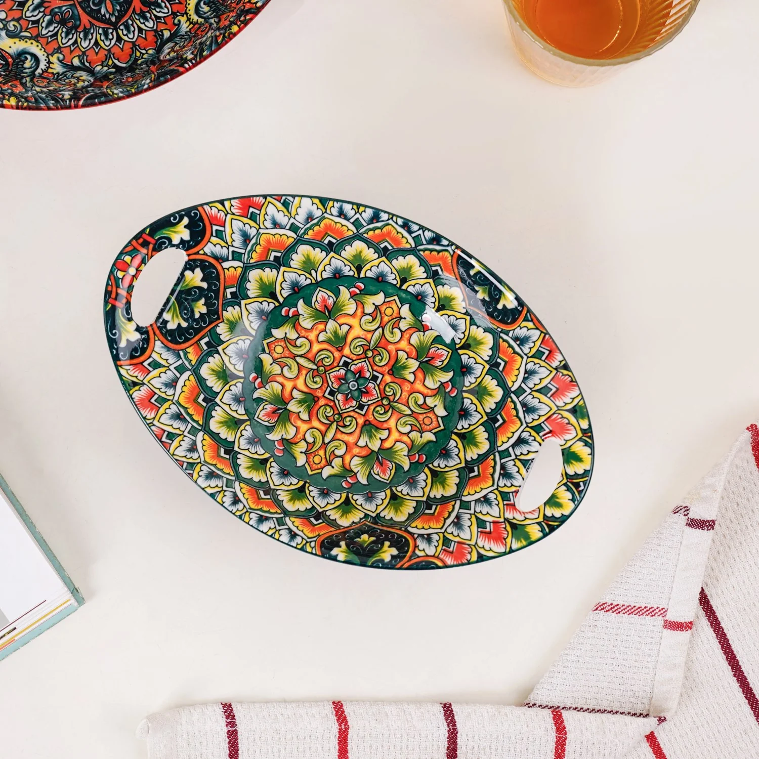 Green Mystic Mandala Long Dish With Handles 400ml - Image 3