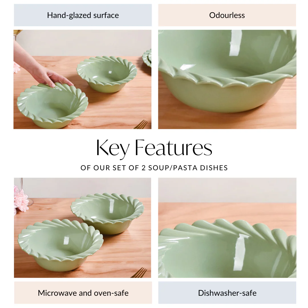 Green Scallop Luxury Serving  Bowls Set Of 2 1000ml - Image 5