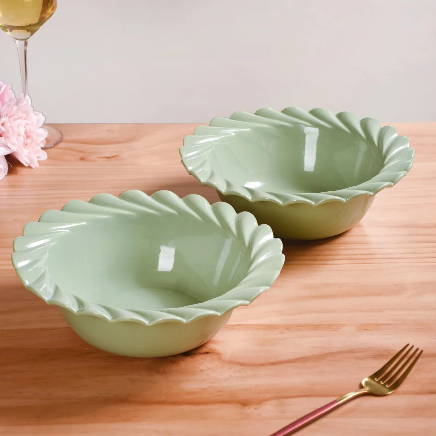 Green Scallop Luxury Serving  Bowls Set Of 2 1000ml - Image 9