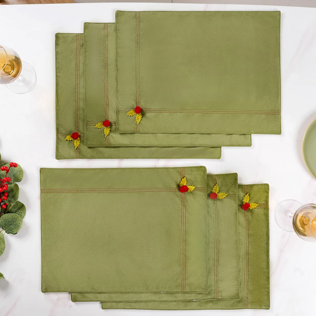 Green Velvet Table Mat Set Of 6 - Image 2