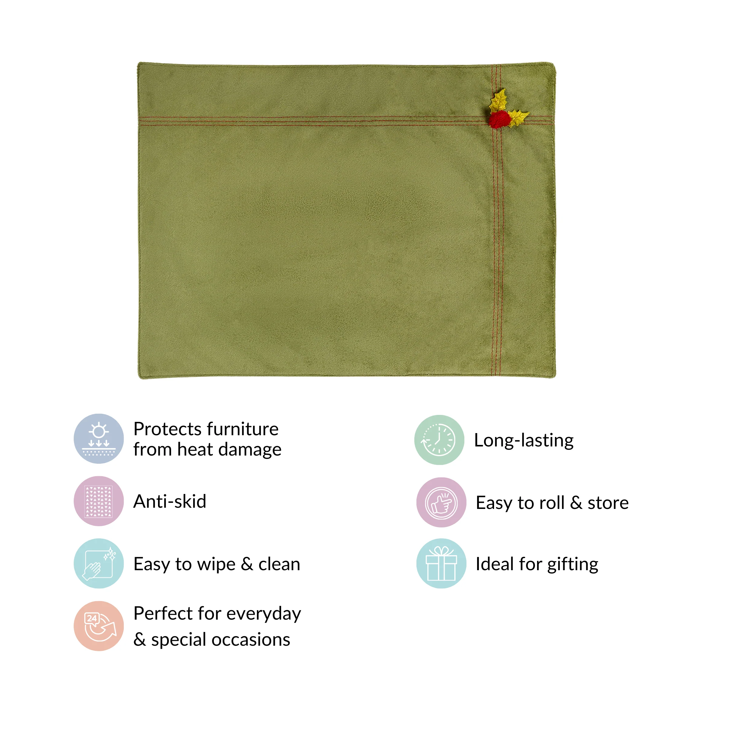 Green Velvet Table Mat Set Of 6 - Image 7