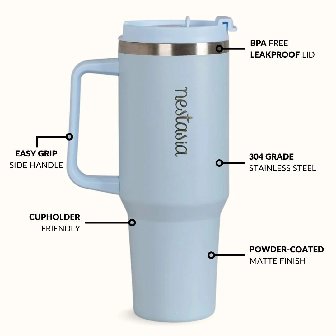 GripSip 40 Insulated Tumbler Bottle With Side Handle Baby Blue Jay 1200ml - Image 7