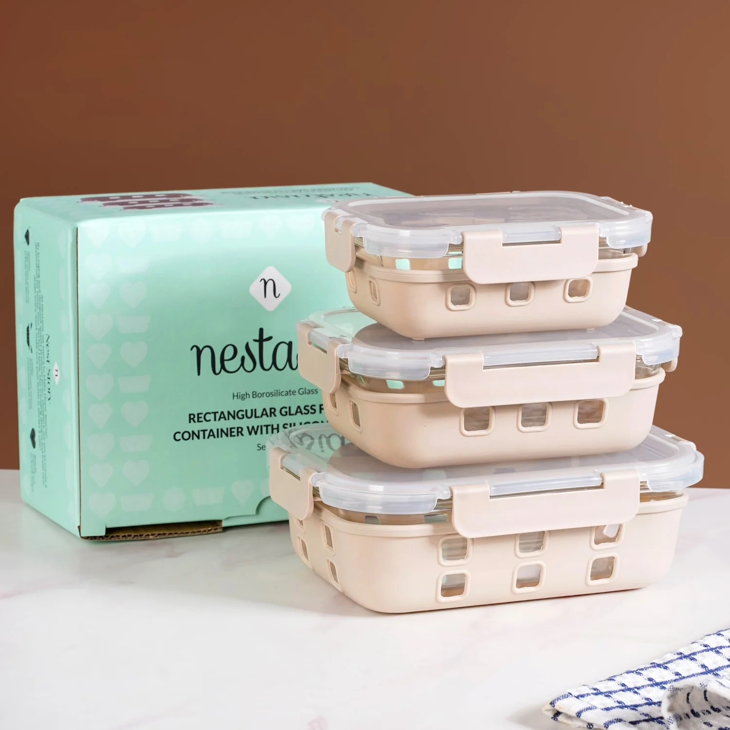 Gripso Food Storage Container With Silicone Sleeves Set Of 3 Beige S 370ml M 600ml L 1000ml - Image 2