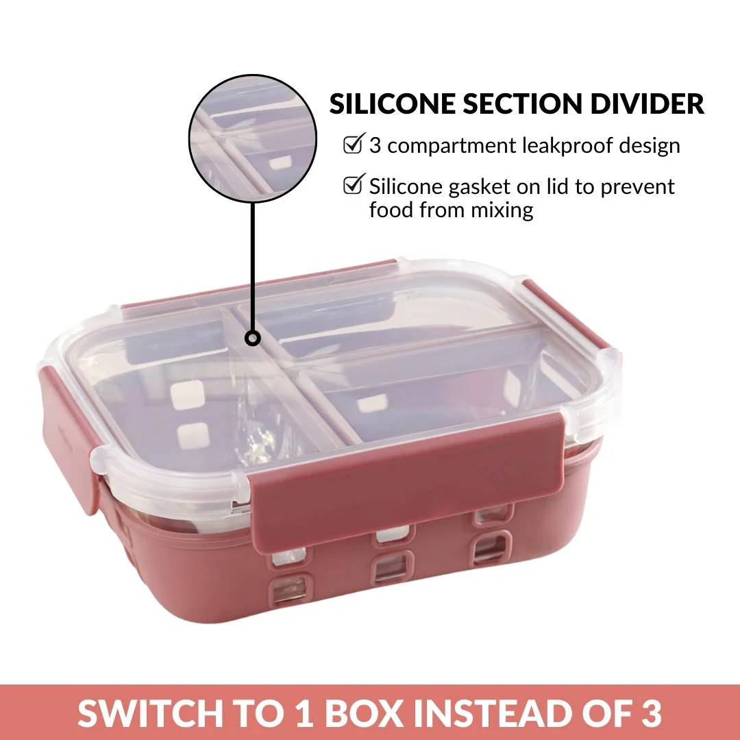 Gripso Triple Compartment Lunch Box 1000ml Mauve - Image 7