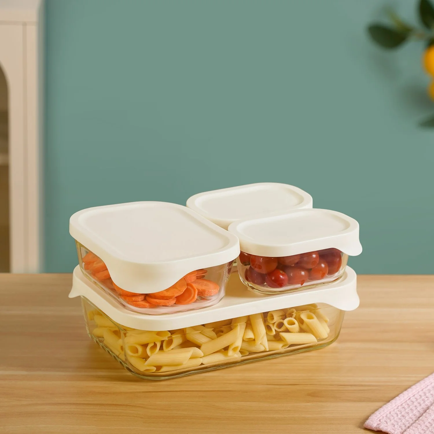 Groovo Lite Glass Food Container Set Of 4 370ml 930ml 2500ml