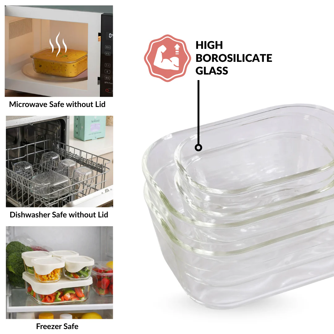 Groovo Lite Microwave Safe Glass Food Container Set Of 4 220ml 1320ml 2500ml - Image 7